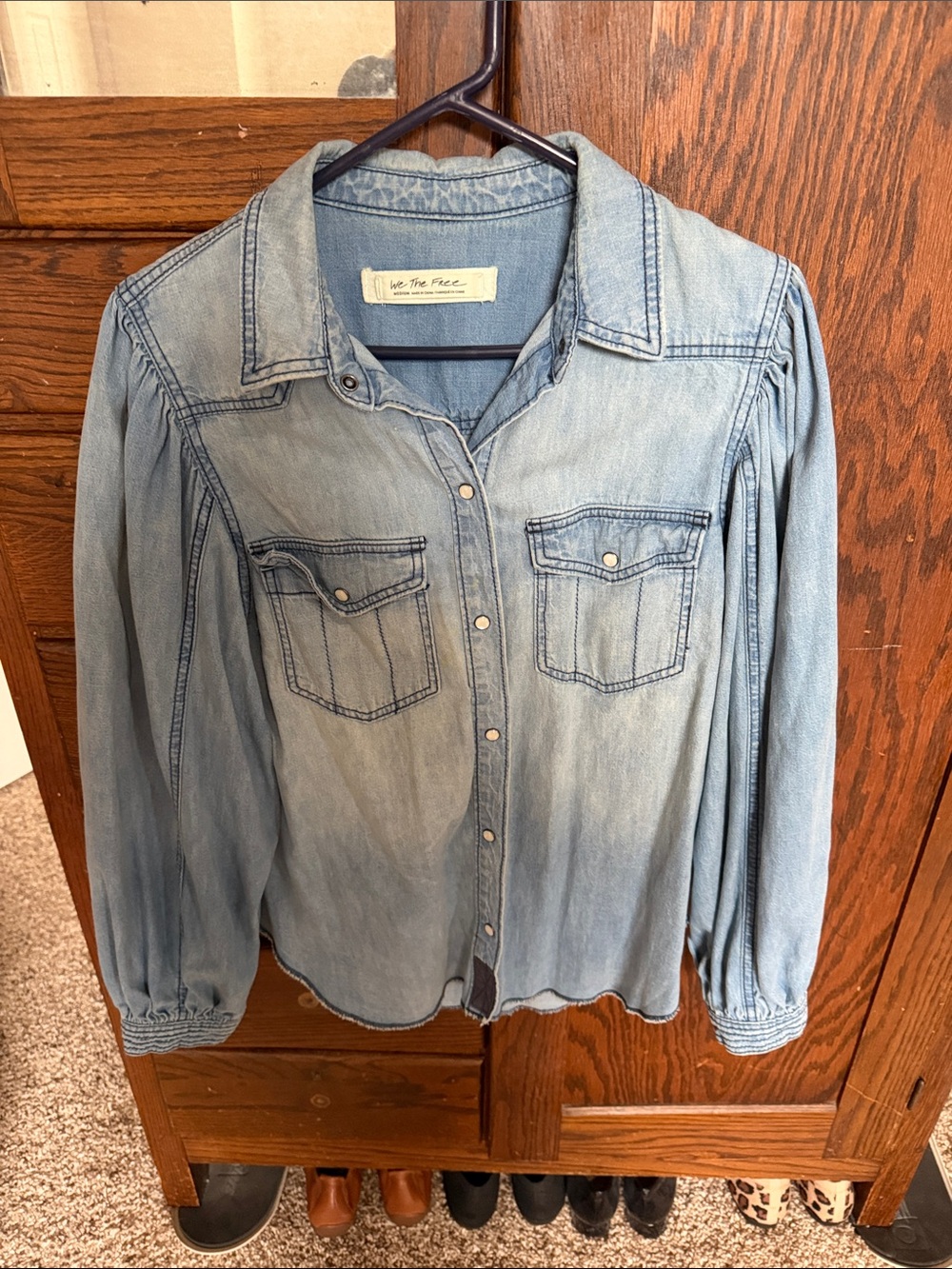We The Free Light Blue Denim Button-Down Shirt